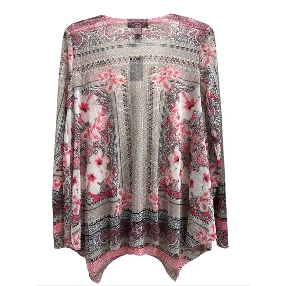 I.N.C. Womens Pink Floral Mesh Cover up Top V-Neck Handkerchief Hem Size Small - Picture 4 of 8